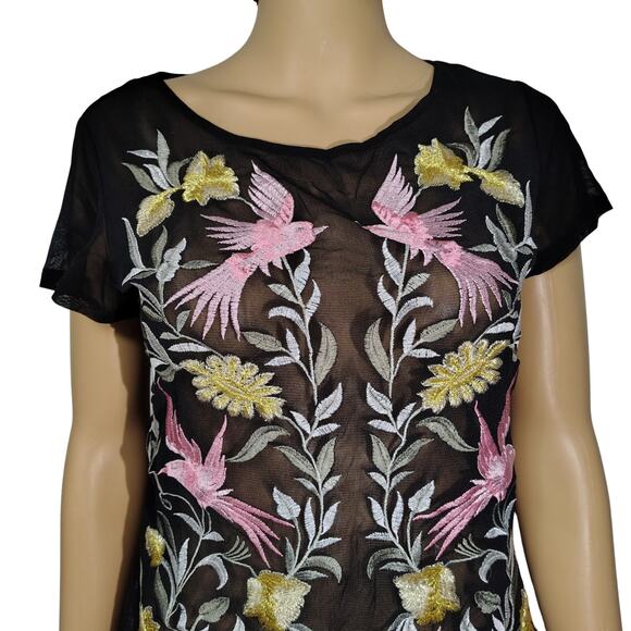 INC Int'l Concepts Sheer Hummingbird Metallic Embroidered Top without Cami Small - Picture 2 of 6